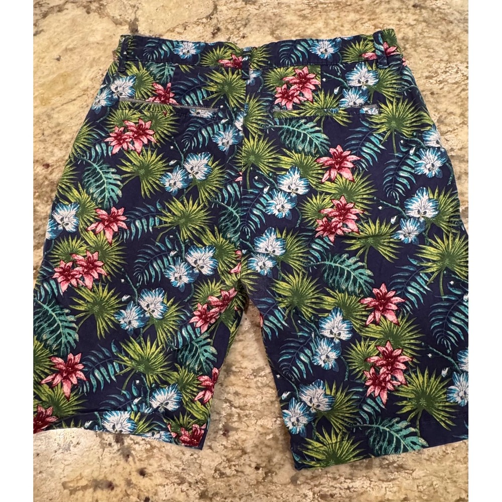 Hudson & Barrow Mens 30 Tropical Floral Shorts Navy Blue Hibiscus Palm Leaf - Picture 8 of 16